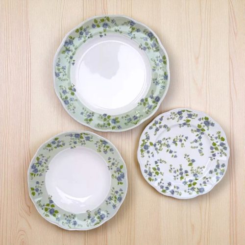 18 részes LA BELLE porcelán étkészlet (zöld-kék virágmintával)