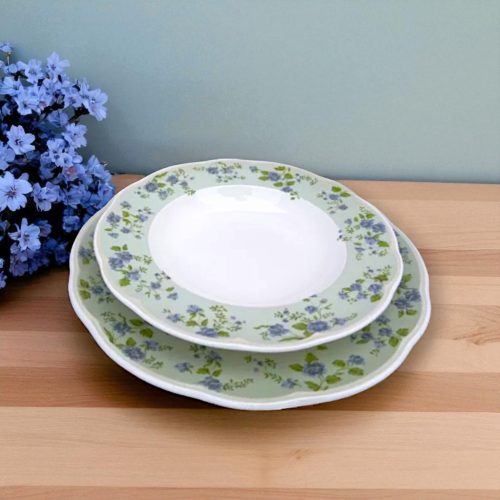 18 részes LA BELLE porcelán étkészlet (zöld-kék virágmintával)