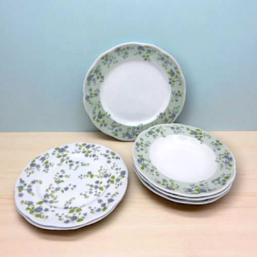 18 részes LA BELLE porcelán étkészlet (zöld-kék virágmintával)