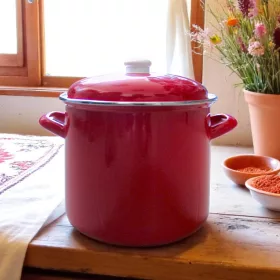 Fazék fedővel zománcozott 22cm 6,9l piros Perfect Home