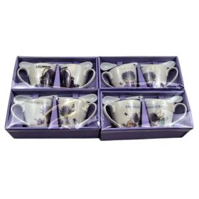   porcelán csésze páros, kanállal levendula mintával (320 ml-es)