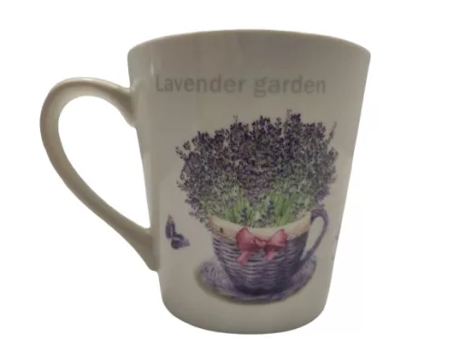 porcelán csésze páros, kanállal levendula mintával (320 ml-es)
