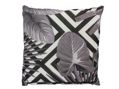 Szögletes ülőpárna fekete csíkos szürke leveles