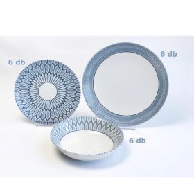   18 részes tányérkészlet (6 lapos,6 mély,6 desszert) kék-fehér színben