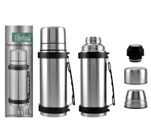 1,1 literes rozsdamentes turista termosz 2 pohárral