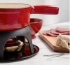Piros zománcozott öntöttvas Fondue szett, 1,8L (edény+állvány+6 villa+égő)