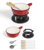 Piros zománcozott öntöttvas Fondue szett, 1,8L (edény+állvány+6 villa+égő)