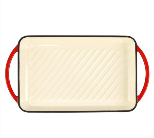 Piros zománcozott öntöttvas grill tepsi 33x21,5x3,2cm