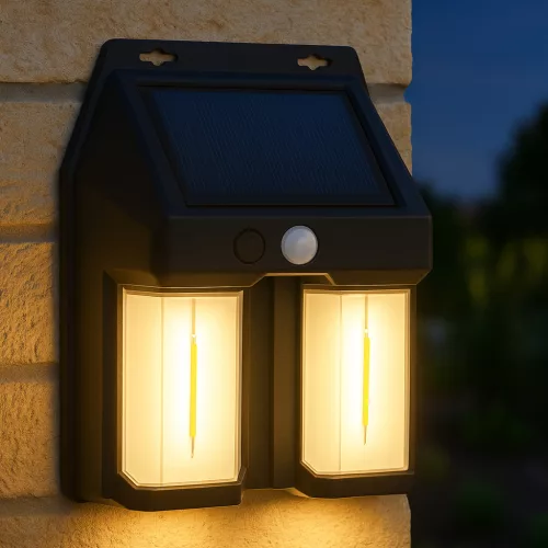 Napelemes mozgásérzékelős lámpa, 2 izzós