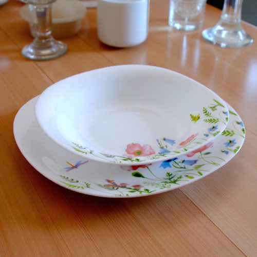 20 részes szögletes opál étkészlet réti virágos