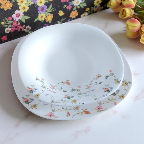 20 részes szögletes opál étkészlet apró virágos