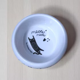   Macska etető tál 18 cm-es, 400 ml ─ Lazy and always hungry feliratos, macska mintás