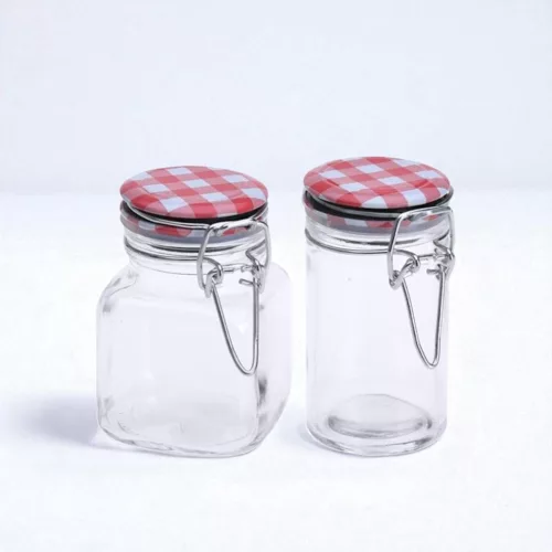 Tároló üveg csatos tetővel 8x5 cm - szögletes