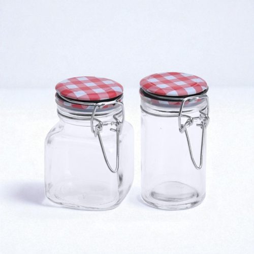 Tároló üveg csatos tetővel 8,5x4,5 cm - henger