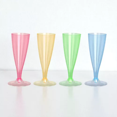 Parti pezsgős pohár 4db, műanyag, 130ml - sárga színben