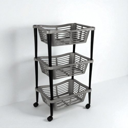 Konyhai 3 szintes gurulós tároló - világosszürke színben