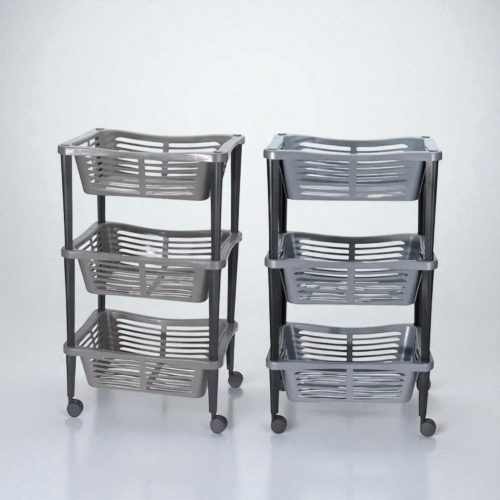 Konyhai 3 szintes gurulós tároló - világosszürke színben