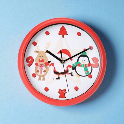 Karácsonyi falióra - Pingvin, rénszarvas és télapó mintás