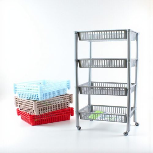 4 részes gurulós polc - szürke színben