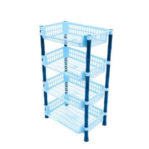 Műanyag zöldség-gyümölcs tároló polc, 4 emeletes - kék színben