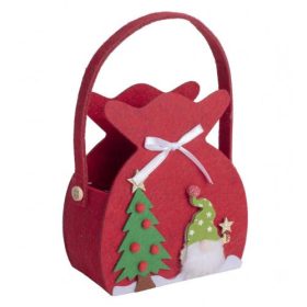 Piros filc szütyő fenyőfa és manó mintával