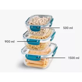 Szögletes patentzáras ételtartó 3 db-os szett