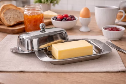 AKCENT rozsdamentes acél vajtartó 18,5x12,5x8,5 cm