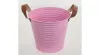 Kaspó bádog pink színű bőr füllel 16x18 cm