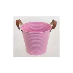 Kaspó bádog pink színű bőr füllel 16x18 cm