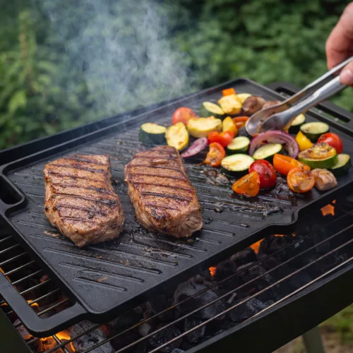 Perfect Home BBQ Grill lap 2 oldalas 45x25 cm csőrös öntöttvas