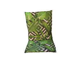   Magas támlás székpárna 90x45x4 cm fekete csíkos zöld leveles mintával