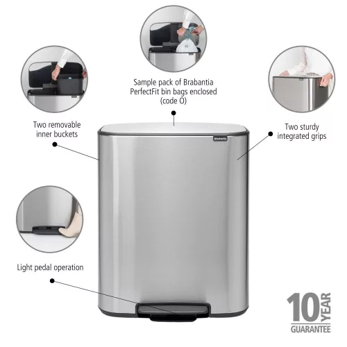 Brabantia Bo Dual pedálos szelektív szemetes 2x30 l
