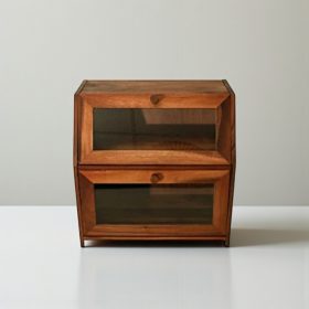 Fa kenyérdoboz dupla ajtós, akril ablakkal 24x39,5x39,5 cm