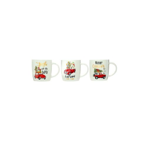 Karácsonyi porcelán bögre autós dekor 38 cl