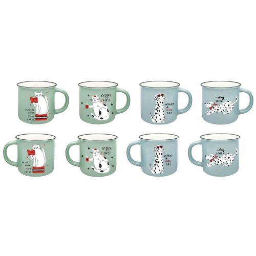 Porcelán bögre (kék-zöld kutya cica) dekor 37 cl