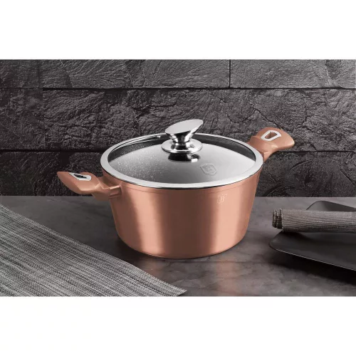 Berlinger Haus ROSE GOLD bevonatos LÁBOS üveg fedővel  24cm 4,1l / BH-1515N / 