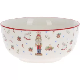   PORCELÁN TÁL, 500ML, 138X60MM, 380 GRAMM, DIÓTÖRŐ MATRICÁVAL ÉS PIROS PEREMMEL