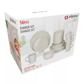   TÁLALÓ SZETT 16 DB KERÁMIA KRÉMSZÍNŰ PÖTTYÖKKEL O26,5 CM TÁNYÉR O2 ALPINA