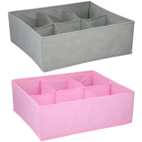 TÁROLÓ DOBOZ 40X37X17CM 6 OSZTÁSOS 2SZÍN PINK/SZÜRKE