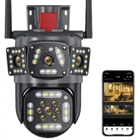   Kültéri Térfigyelő Kamera 6K 12MP – Éjjellátó, Kétirányú Hang, Időjárásálló Biztonsági Kamera, Fekete