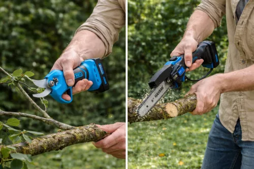 HAYAMI HA-1004 Akkus metszőolló és láncfűrész 48 V 2 db akkumulátorral