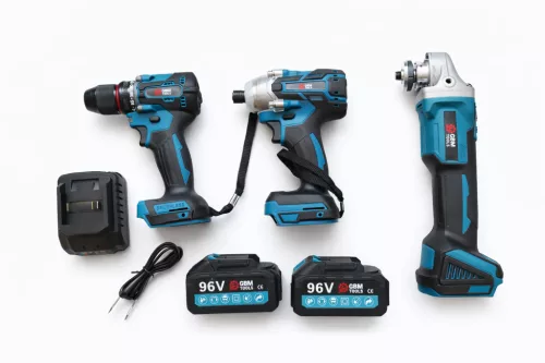 GBM TOOLS MT-10165 Akkumulátoros 3 db-os szerszámkészlet 96 V fúró ütvecsavarozó sarokcsiszoló