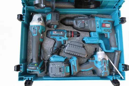 GBM TOOLS MT-10167 Akkumulátoros 4 db-os szerszámkészlet 96 V fúró ütvefúró ütvecsavarozó sarokcsiszoló