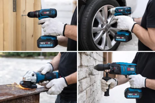 GBM TOOLS MT-10167 Akkumulátoros 4 db-os szerszámkészlet 96 V fúró ütvefúró ütvecsavarozó sarokcsiszoló