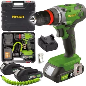   Procraft PA18DFR Akkumulátoros fúrócsavarhúzó, 38 Nm nyomaték, 0-350/0-1400 fordulat/perc, 2 db 20V/2 Ah akkumulátorral, Kefe nélküli motor, Levehető DFR gyorstokmány, Integrált LED lámpa, 2 fokozat, fordulatszám szabályozás