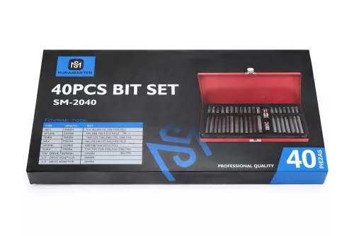 SUPAMASTER SM-2040 Bit Készlet 40 db – Imbusz, Torx és Spline Szerszámkészlet