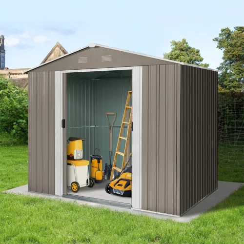 Riwall PRO RMSA 6x8 Brown fém kerti tároló 2,4 x 1,7 m nyeregtetővel (barna)