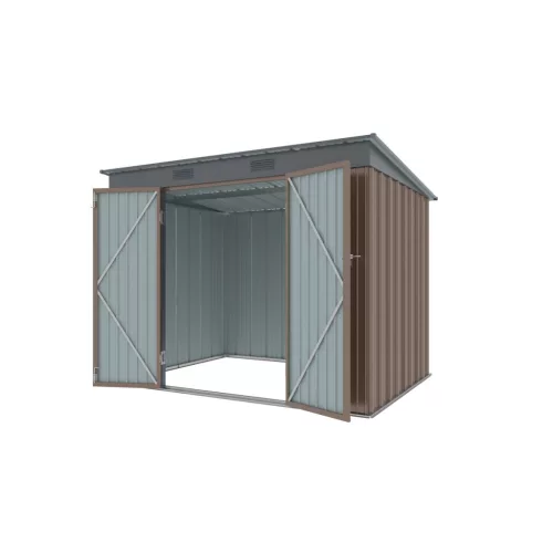 Riwall PRO RMSP 6x8 brown fém kerti tároló 2,4 x 1,8 m lapostetővel (barna)