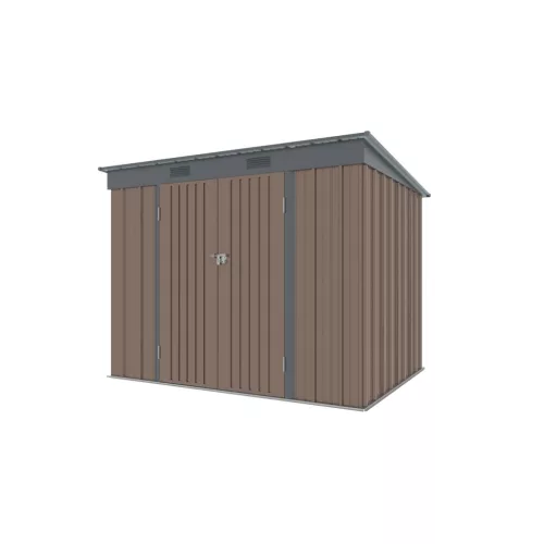 Riwall PRO RMSP 6x8 brown fém kerti tároló 2,4 x 1,8 m lapostetővel (barna)