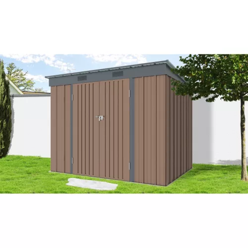 Riwall PRO RMSP 6x8 brown fém kerti tároló 2,4 x 1,8 m lapostetővel (barna)